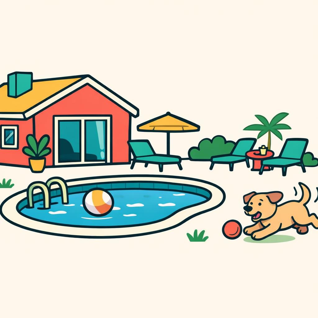 home with new pool and dog